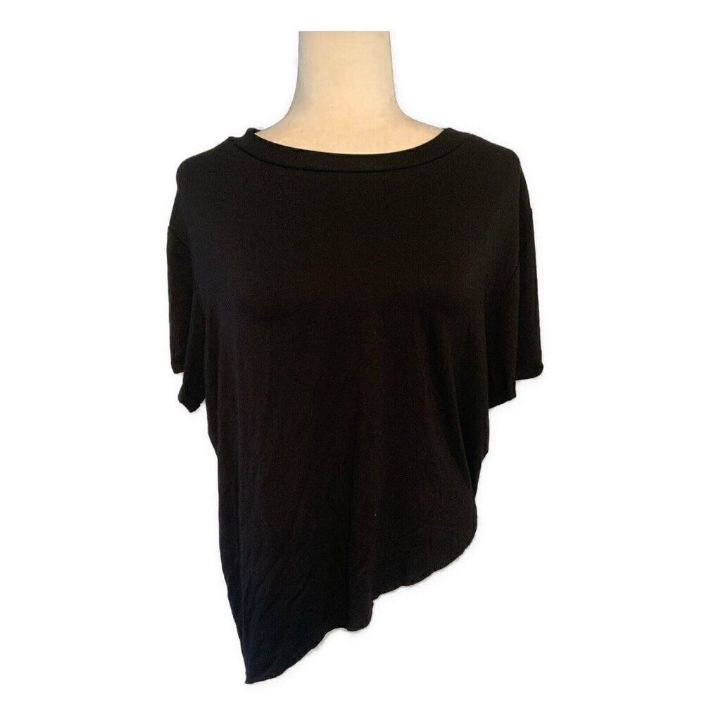 NTK Chloe Modal Spandex Solid Black Asymmetrical Short Sleeve T Shirt Top Small